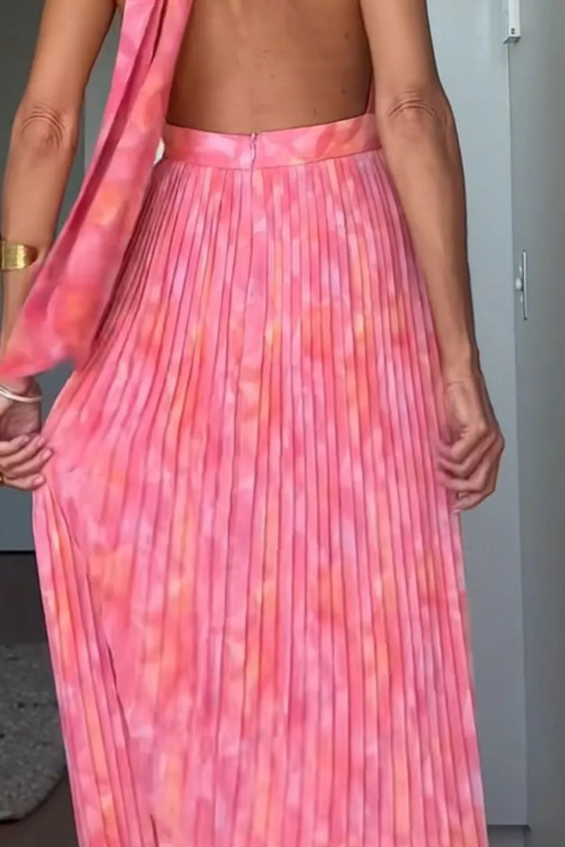 Halter Neck Pleated Maxi Dress from OhSoStyled at Sophia's Style
