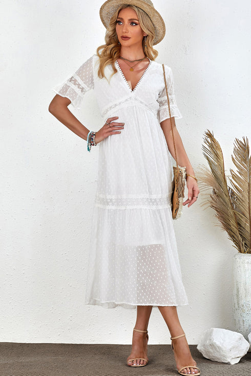 swiss-dot-v-neck-short-sleeve-midi-dress Sophia's Trends - Sophia's Style-White-L