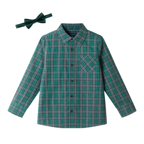 kids-plaid-buttondown-bowtie-set-green-plaid Sophia's StyleButton Down Shirt Set-1