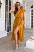 ruffled-surplice-tie-waist-slit-midi-dress Sophia's Trends - Sophia's Style-Mustard-L