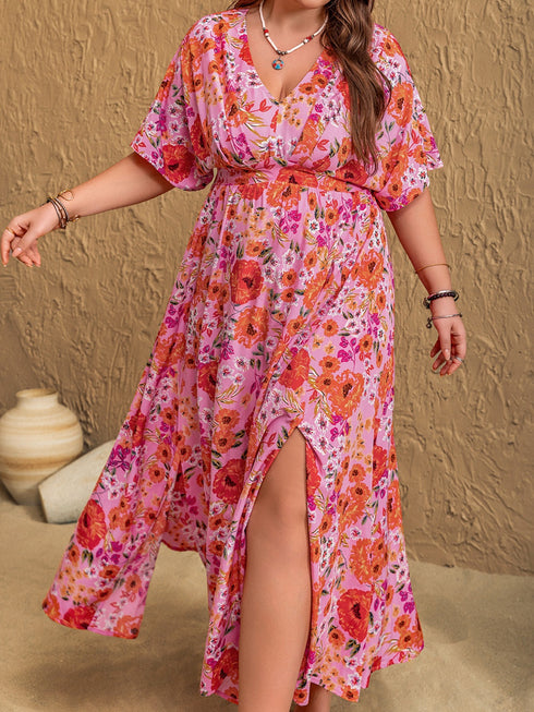 plus-size-slit-floral-v-neck-half-sleeve-maxi-dress OhSoStyled - Sophia's Style-2