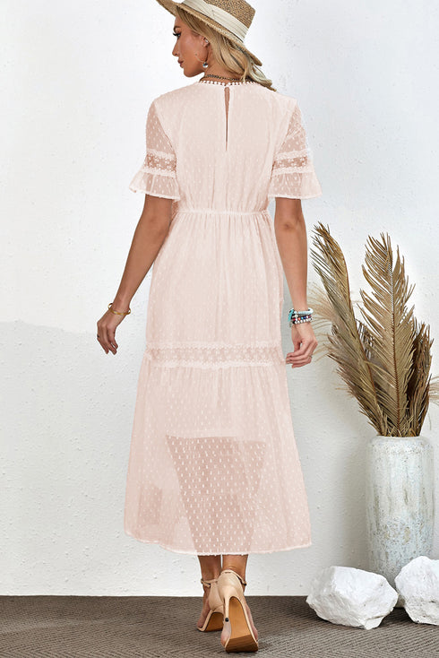 swiss-dot-v-neck-short-sleeve-midi-dress Sophia's Trends - Sophia's Style-Peach-S