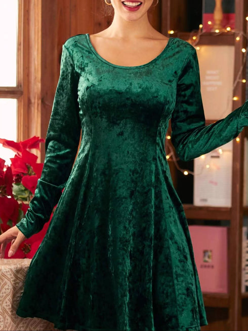 velvet-round-neck-long-sleeve-dress-Sophia's Style-2
