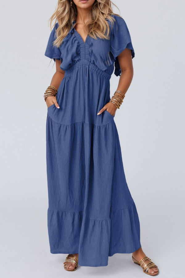 ruffled-v-neck-short-sleeve-maxi-dress OhSoStyled - Sophia's Style-1