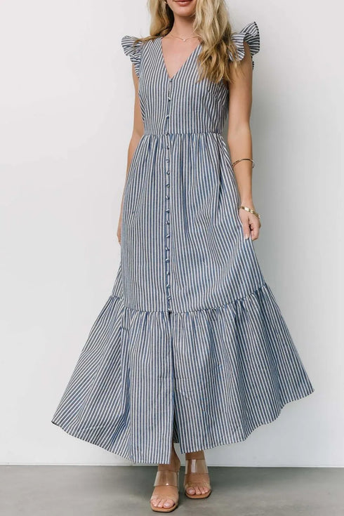 slit-striped-v-neck-ruffled-cap-sleeve-dress OhSoStyled at Sophia's Style-5