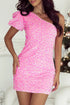 sequin-single-shoulder-short-sleeve-mini-dress Sophia's Trends - Sophia's Style-Pink-S