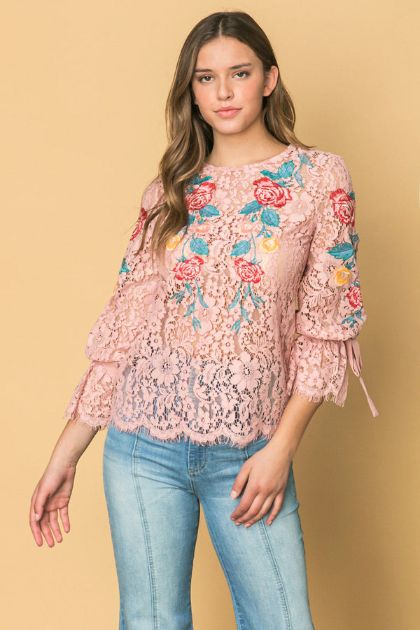 embroidered-lace-top Flying Tomato-Sophia's StyleTOPS-1