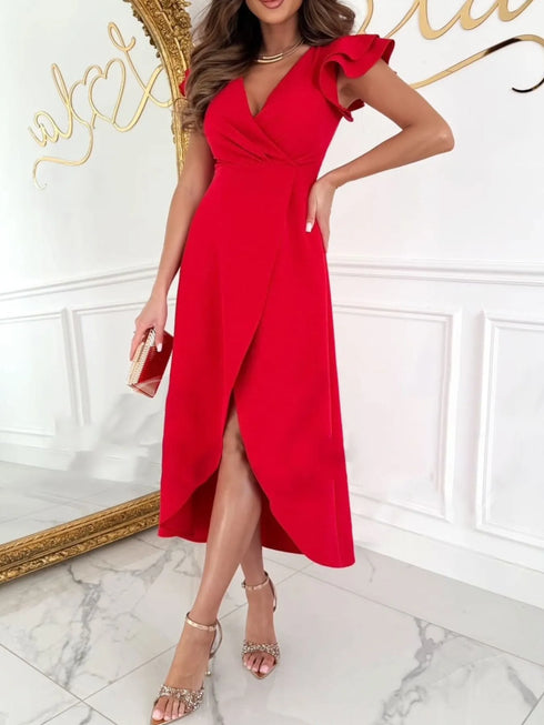 surplice-ruffled-cap-sleeve-dress-Sophia's Style-9