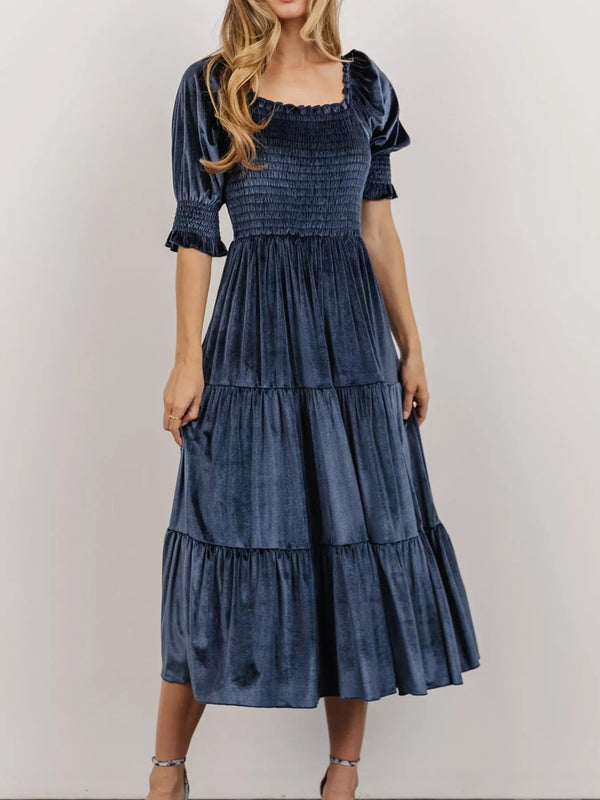 velvet-smocked-tiered-midi-dress-OhSoStyled-Sophia's-Style-1