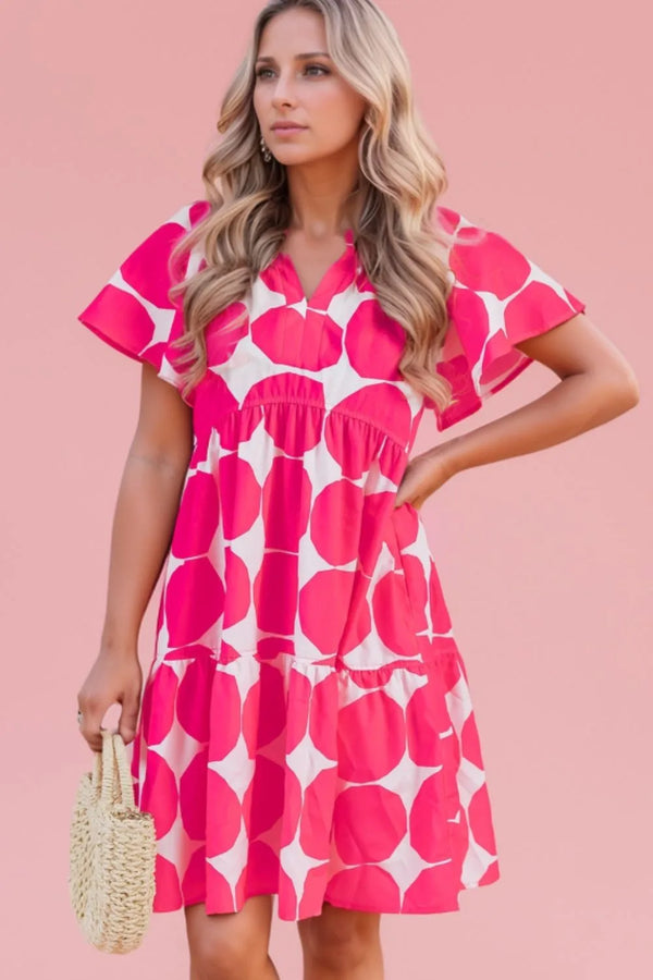 contrast-notched-flutter-sleeve-dress OhSoStyled - Sophia's Style in Strawberry-1