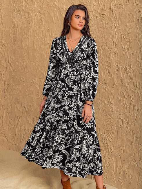 floral-print-v-neck-long-sleeve-ruffle-hem-midi-dress-OhSoStyled-Sophia's-Style-7