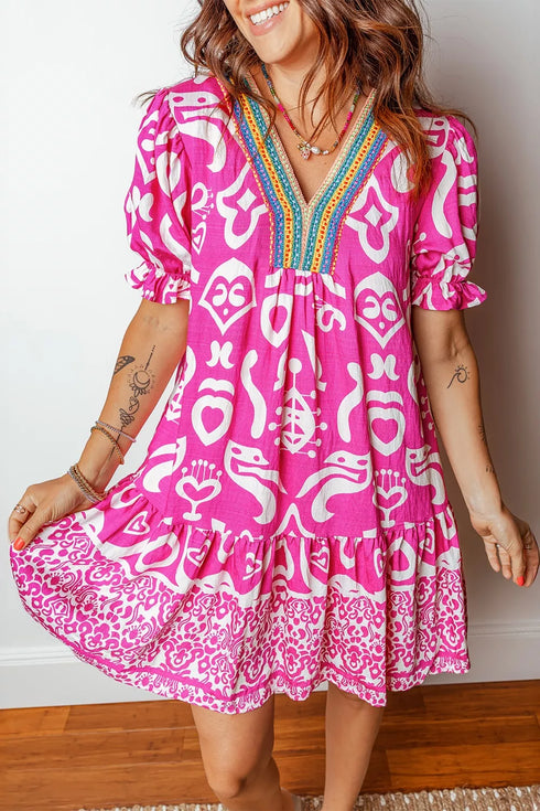 mixed-print-contrast-trim-v-neck-short-sleeve-flared-dress-OhSoStyled-Sophia's-Style-3