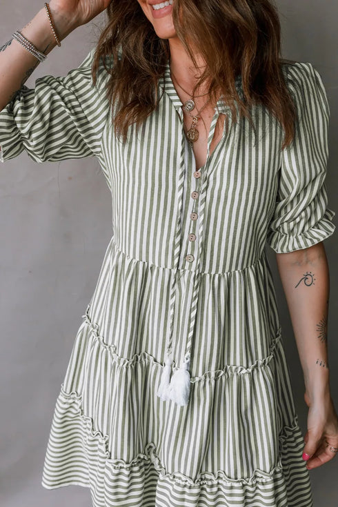 stripe-tasseled-tie-neck-ruffled-short-sleeve-tiered-flattering-dress-OhSoStyled-Sophia's-Style-5