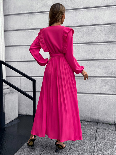 pleated-surplice-tie-waist-maxi-dress Sophia's Trends - Sophia's Style--