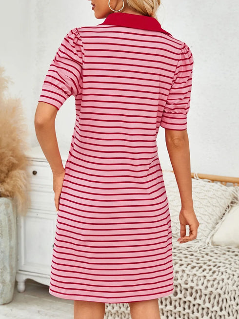 contrast-striped-short-sleeve-mini-dress OhSoStyled - Sophia's Style in Fuchsia Pink-14