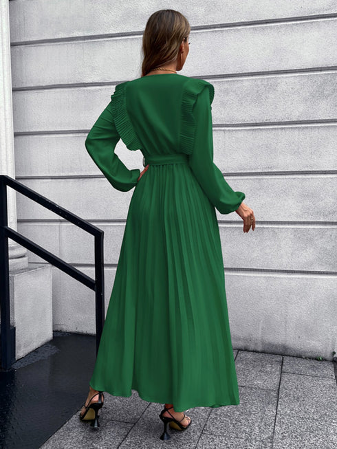 pleated-surplice-tie-waist-maxi-dress Sophia's Trends - Sophia's Style-Dark Green-L