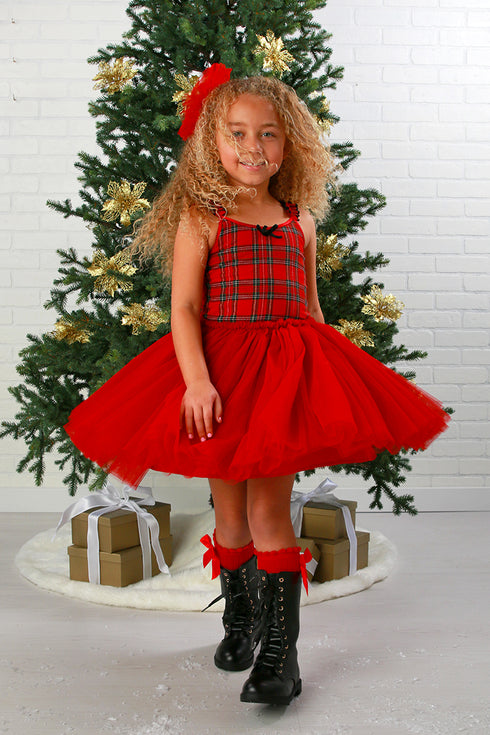 Girls’ Plaid Sophie Christmas Dress with Red Tulle Skirt 12M-14