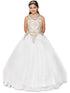 Girls Off-White Gold Rhinestone Cording Illusion Flower Girl Dress 4-16 model - SophiasStyle.com
