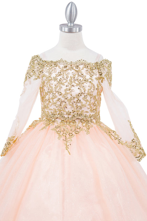 Bliss Girls Glitter Tulle Gold Coil Lace Flower Girl Junior Bridesmaid Dress, Sizes 2-16 - SophiasStyle.com