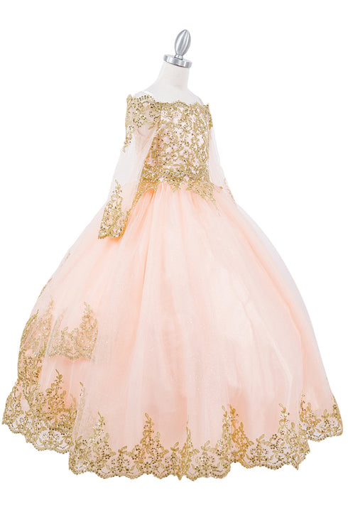 Bliss Girls Glitter Tulle Gold Coil Lace Flower Girl Junior Bridesmaid Dress, Sizes 2-16 - SophiasStyle.com