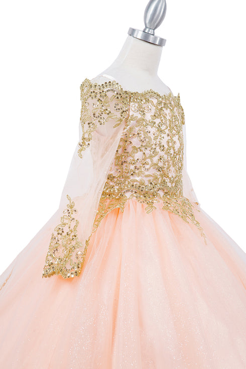 Bliss Girls Glitter Tulle Gold Coil Lace Flower Girl Junior Bridesmaid Dress, Sizes 2-16 - SophiasStyle.com