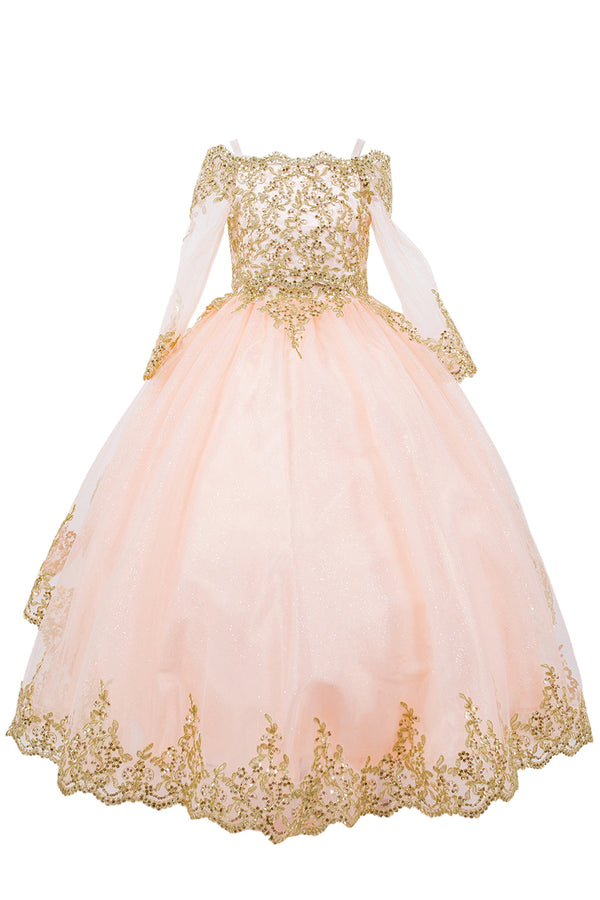 Bliss Girls Glitter Tulle Gold Coil Lace Flower Girl Junior Bridesmaid Dress, Sizes 2-16 - SophiasStyle.com