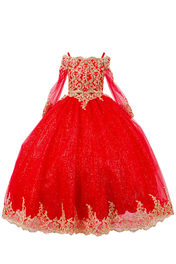 Bliss Girls Glitter Tulle Gold Coil Lace Flower Girl Junior Bridesmaid Dress, Sizes 2-16 - SophiasStyle.com