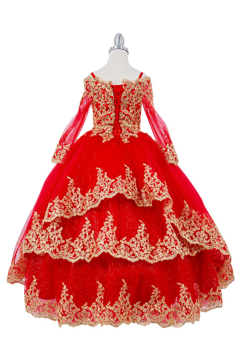 Bliss Girls Glitter Tulle Gold Coil Lace Flower Girl Junior Bridesmaid Dress, Sizes 2-16 - SophiasStyle.com