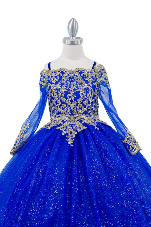 Bliss Girls Glitter Tulle Gold Coil Lace Flower Girl Junior Bridesmaid Dress, Sizes 2-16 - SophiasStyle.com