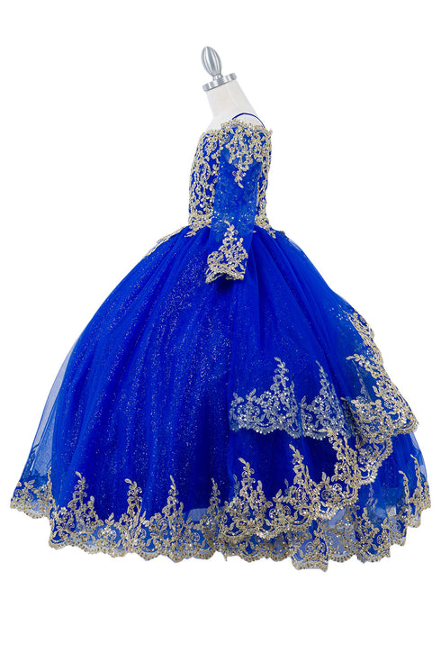 Bliss Girls Glitter Tulle Gold Coil Lace Flower Girl Junior Bridesmaid Dress, Sizes 2-16 - SophiasStyle.com