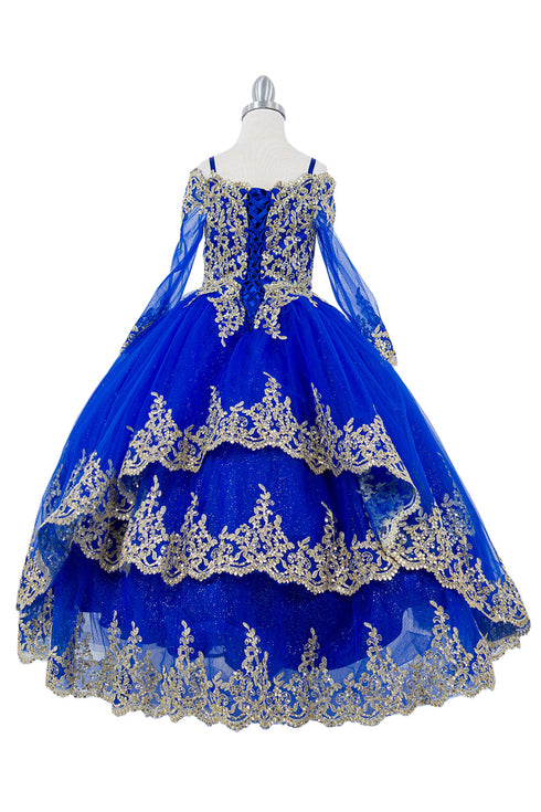 Bliss Girls Glitter Tulle Gold Coil Lace Flower Girl Junior Bridesmaid Dress, Sizes 2-16 - SophiasStyle.com