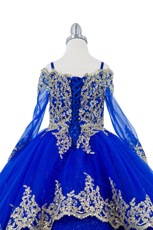 Bliss Girls Glitter Tulle Gold Coil Lace Flower Girl Junior Bridesmaid Dress, Sizes 2-16 - SophiasStyle.com