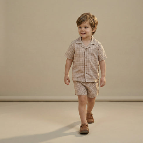organic-shirt-shorts-set-caramel-check-makemake-organics-sophias-styleShirt & Shorts Set-1