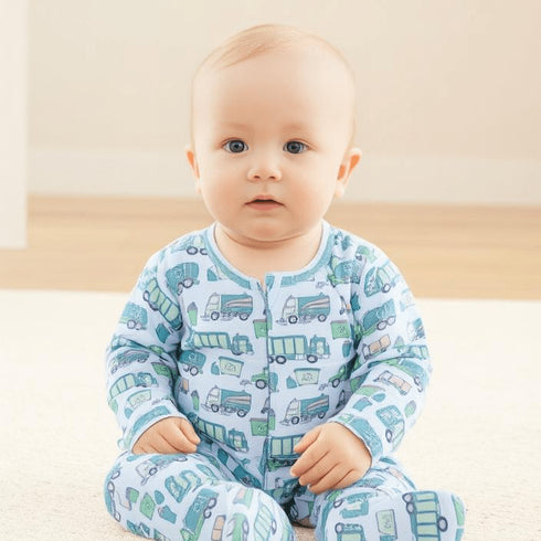 garbage-trucks-recycle-zipper-footie Sweet Bamboo - Sophia's StyleFooties-1