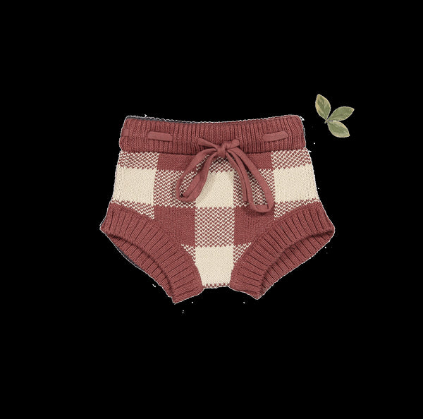 the-gingham-knit-bloomer-rosewood Lovely Littles - Sophia's StyleKnit Bloomer-1