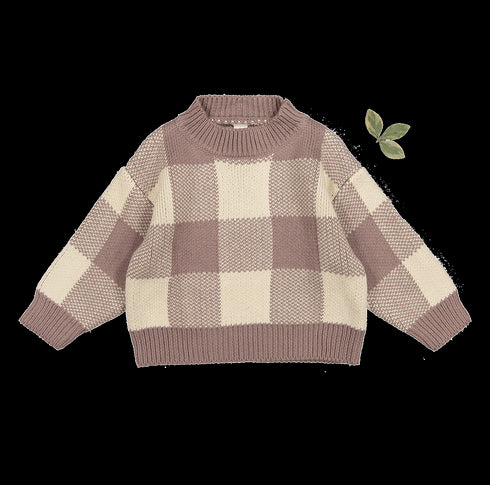 the-gingham-knit-sweater-taupe Lovely Littles - Sophia's StyleKnit Sweater-1