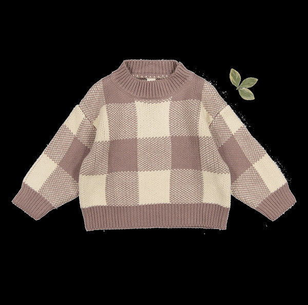 the-gingham-knit-sweater-taupe Lovely Littles - Sophia's StyleKnit Sweater-1