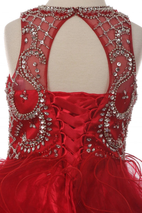 Big Girls Blush Ruffles Rhinestone Illusion Neck Pageant Dress 8-16 - SophiasStyle.com