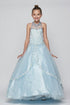 Big Girls Blue Dazzling Rhinestone Pearls Halter Neck Pageant Dress 8-16 - SophiasStyle.com