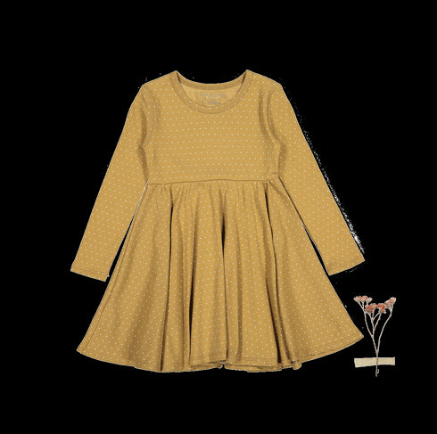 the-printed-long-sleeve-dress-golden-dot Lovely Littles - Sophia's StyleLong Sleeve Dress-1