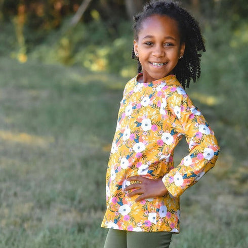 golden-floral-shirt-just-for-littles®️ - Sophia's Style Baby & Toddler Tops-1