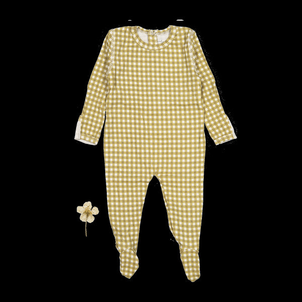 the-printed-romper-golden-gingham Lovely Littles - Sophia's StyleBack Snap Romper-1