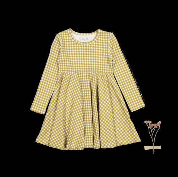 the-printed-long-sleeve-dress-golden-gingham Lovely Littles - Sophia's StyleLong Sleeve Dress-1