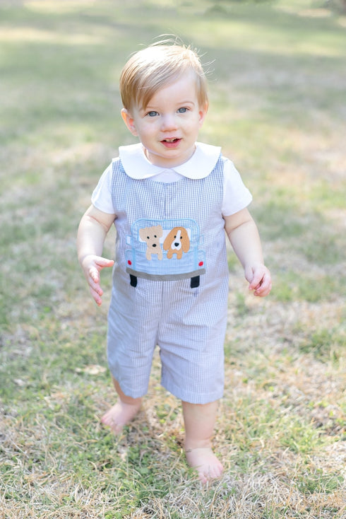 grey-gingham-puppies-in-truck-shortalls-lil-cactus-sophias-style-2
