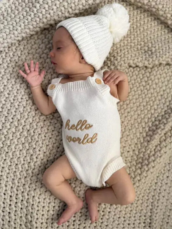 newborn-knit-romper-set-hello-world-little-sister-and-little-brother-embroidered-baby-outfit-with-hat-booties-or-headband-soft-coming-home-outfit-Sophia's StyleKids clothes-1