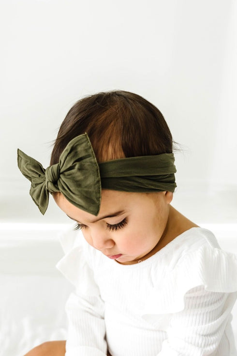 knot-army-green Baby Bling Bows clips headbands - Sophia's Style-
