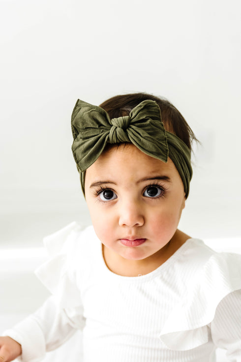 knot-army-green Baby Bling Bows clips headbands - Sophia's Style-