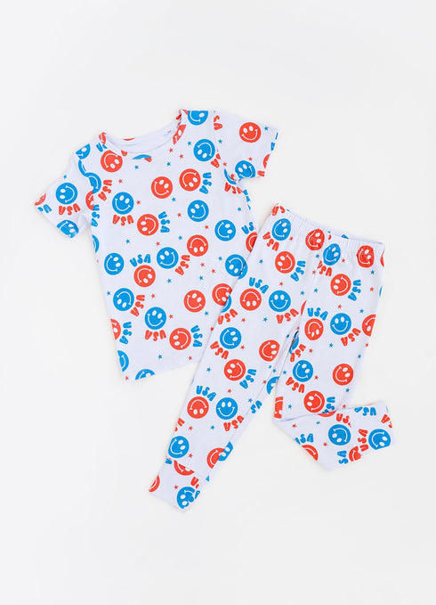 usa-happy-face-two-piece-long-set-little-pajama-co - Sophia's Style Baby & Toddler Sleepwear-1