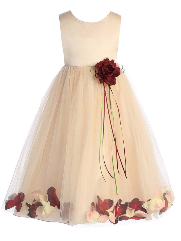 Girls Blush Multi Color Satin Top Petal Flower Girl Dress 2-14 - SophiasStyle.com