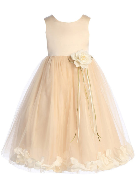 Girls Blush Multi Color Satin Top Petal Flower Girl Dress 2-14 - SophiasStyle.com